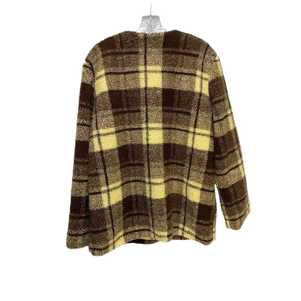 Anthropologie Sanctuary Women's Shacket Sweater Jacket Large Browns Plaid